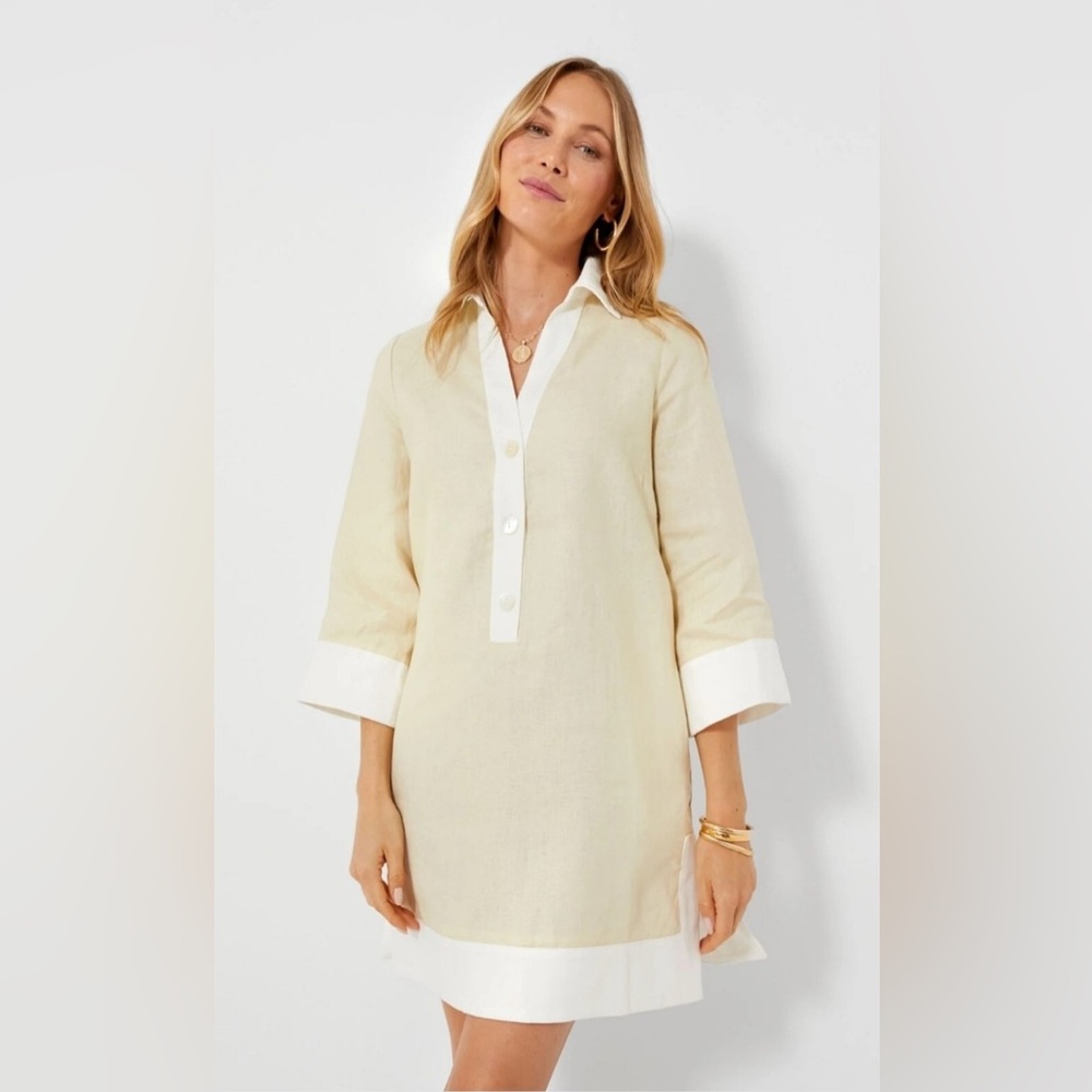 Tuckernuck Cream and White Long Sleeve Shift Dress
